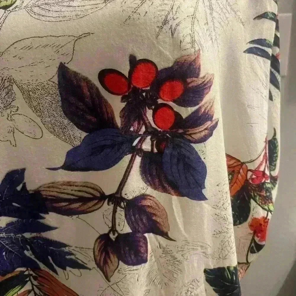 Emery Rose colorful top with plant prints drawstring hem & batwing sleeves XL - Picture 3 of 10